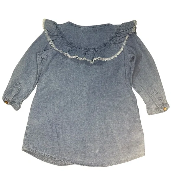 ZARA Blue Baby Girl Denim Ruffle Tunic Dress 18–24 Months Chambray - Picture 2 of 7